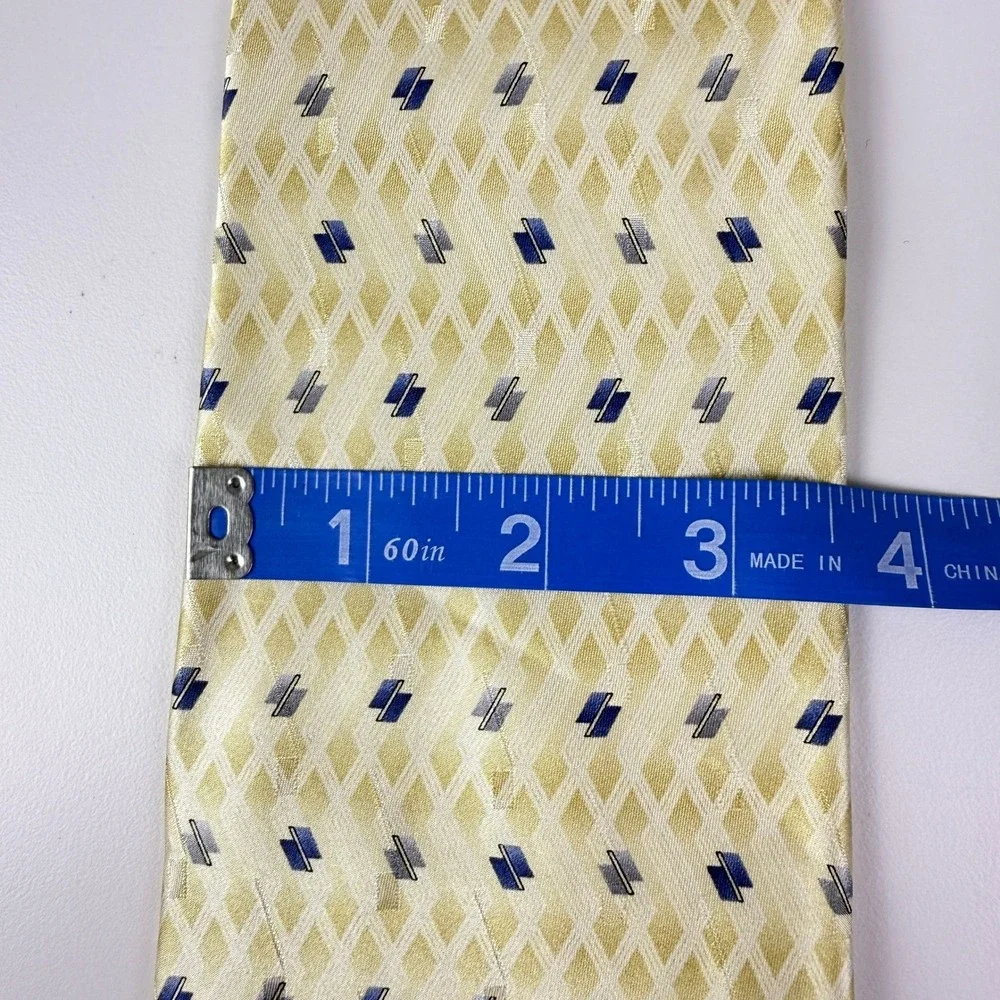 Pierre Cardin Mens Yellow Blue‎ Patterned Satin Silk Necktie Business Casual